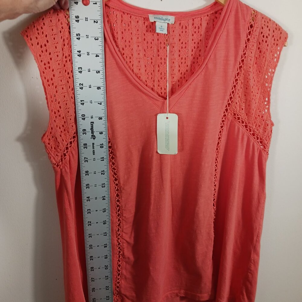 NWT Sundance Tangerine Crochet Sleeveless Top, Distressed V Neck, Cotton, Small - Picture 14 of 16